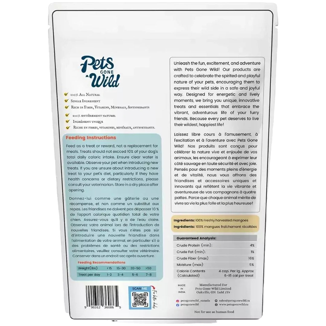 Back of a pet food package with text and QR code on a white background
