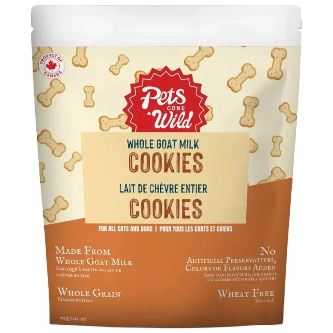 Package of Pets Gone Wild Whole Goat Milk Cookies on a white background