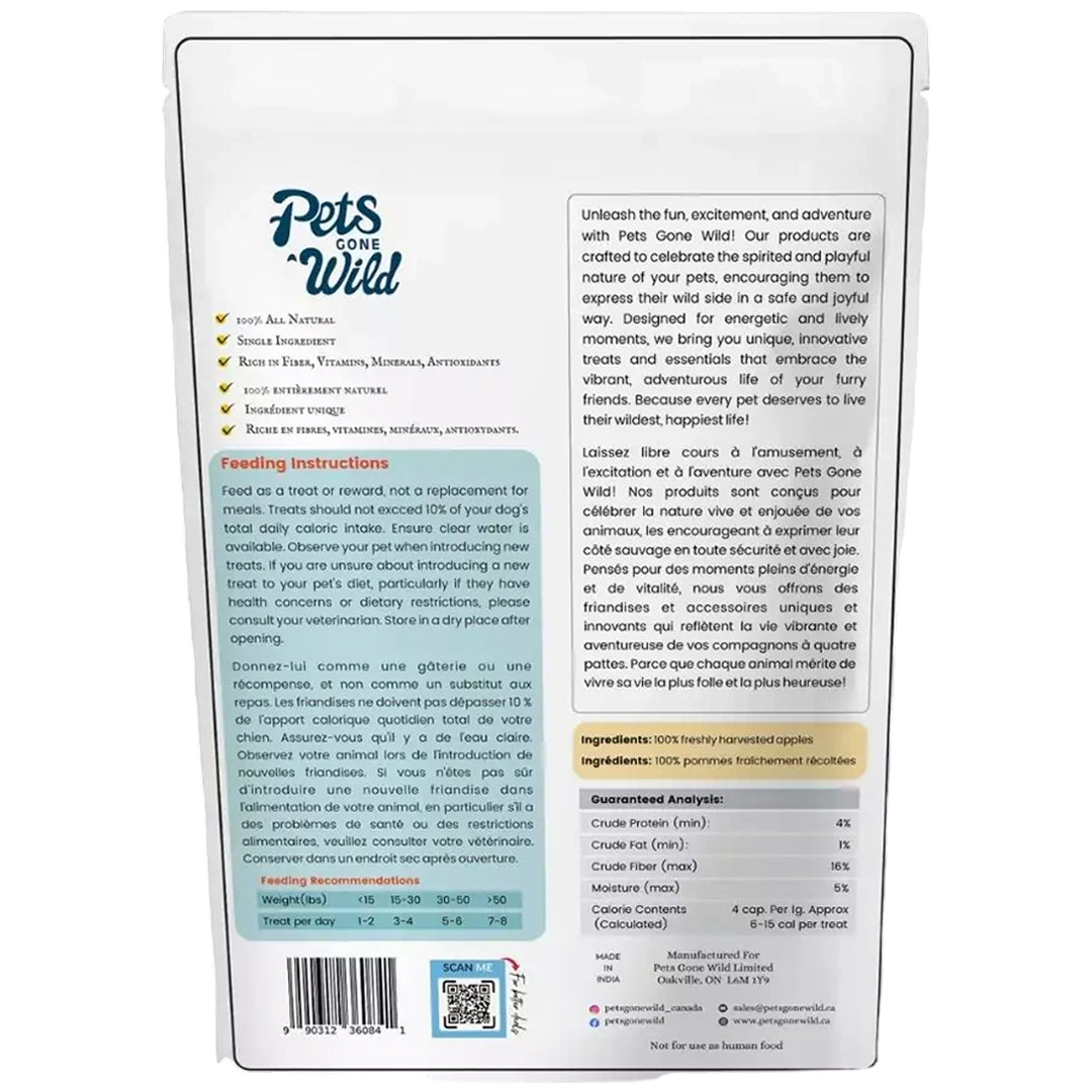 Single ingredient freeze-dried apple treats ingredient packaging for pets