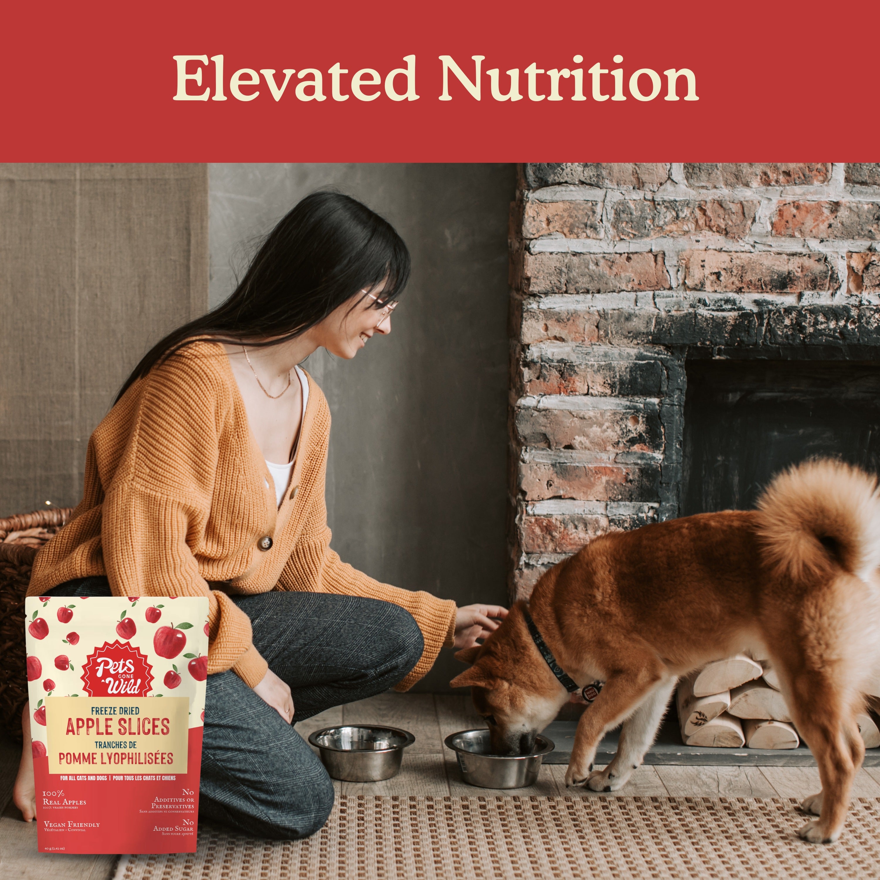 Side view of freeze-dried apple treats packaging