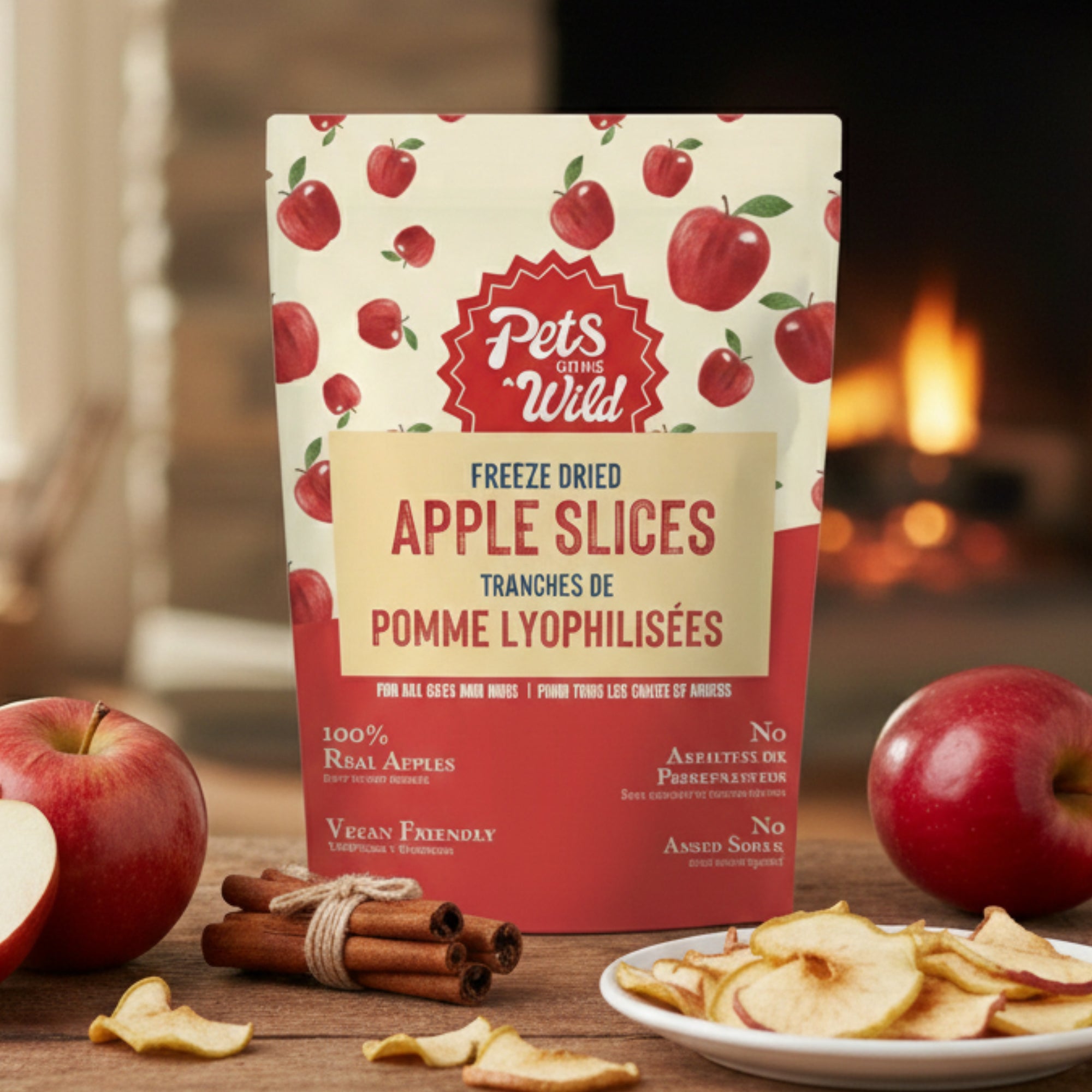 Freeze-dried apple treats for dogs and cats by Pets Gone Wild.